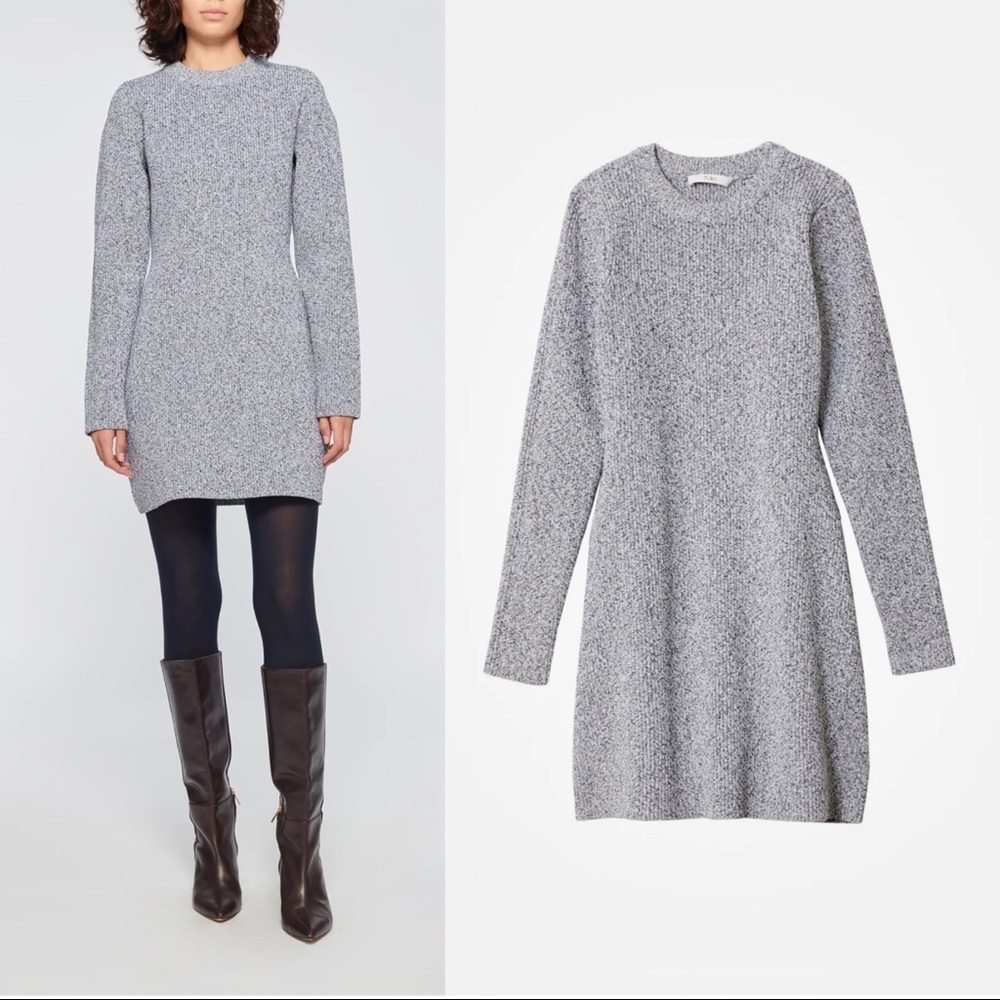 Tibi • Tech Poly Sculpted Sweater Mini Dress grey knit chunky heathered black
